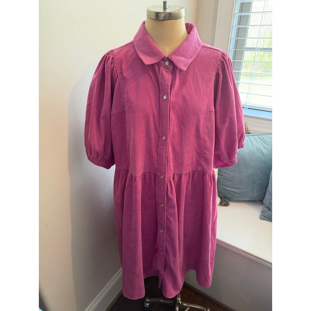 Entro Pink Corduroy Collared Top Babydoll Dress Size 2x